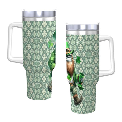 Bigfoot Sasquatch St Patrick 40 oz Stainless Steel Travel Coffee Mug with a Straw