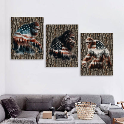 Patriot Bigfoot Sasquatch, Canvas Wall Art - 12”x 16” or 18”x24” (x 3) - Made In USA