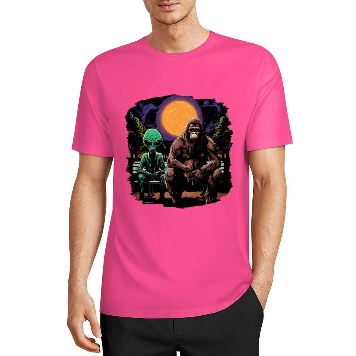 Bigfoot - Sasquatch & Alien Short Sleeve Cotton T-Shirt