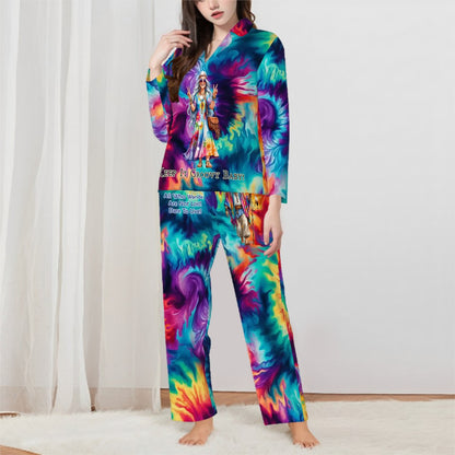 Hippie Couple on Tie Dye, Women’s Long Sleeved Pajama Set