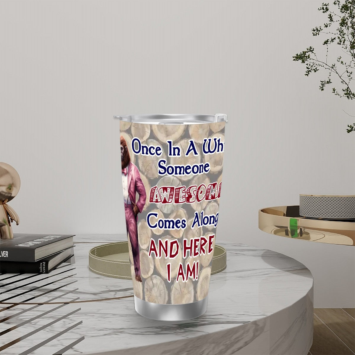 Sasquatch "Once in a while", Themed 40 oz Travel Coffee Mug with a Straw
