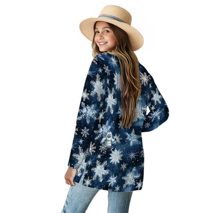 Blue back Snowflakes, Women's Long-Sleeved Cardigan
