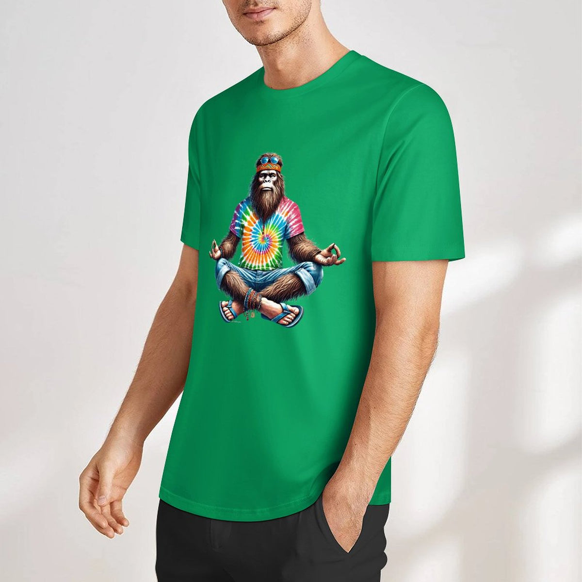 Bigfoot - Sasquatch Hippie Yoga Short Sleeve Cotton T-Shirt