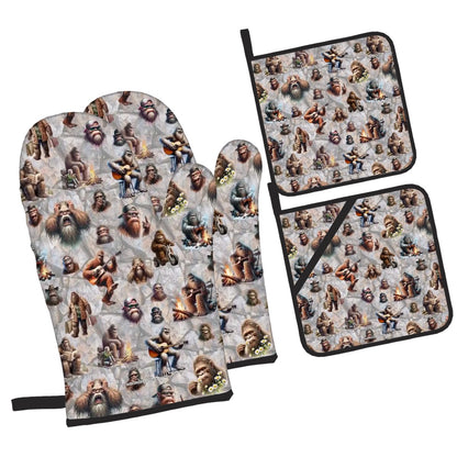 19 Bigfoot Sasquatch Designs- 4 Piece Oven Mitts /Designs Pot Holder Set