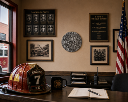 Laser Etched Calendar Clocks - Firefighter Sasquatch