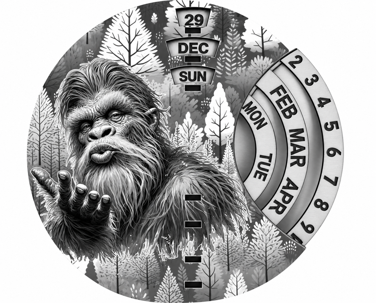 Half Moon Bigfoot, Sasquatch Blow Kiss Wall Calendar + Lifetime Gift!