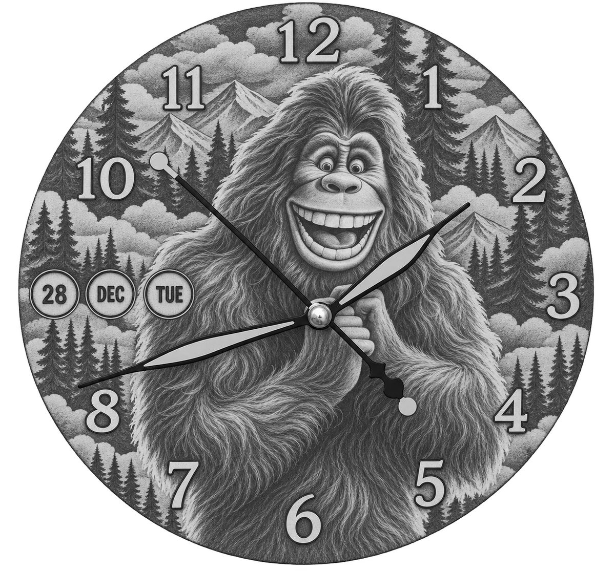 Laser Etched Calendar Clocks - Happy Sasquatch Bigfoot