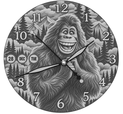 Laser Etched Calendar Clocks - Happy Sasquatch Bigfoot