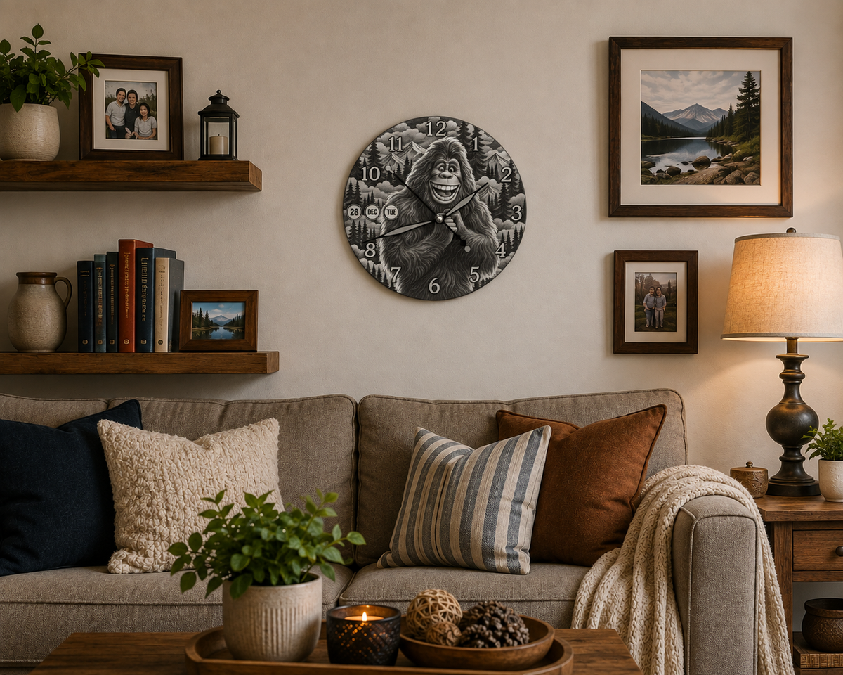 Laser Etched Calendar Clocks - Happy Sasquatch Bigfoot