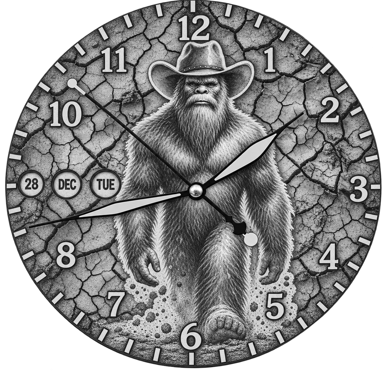 Laser Etched Calendar Clocks - Cowboy Sasquatch