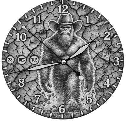 Laser Etched Calendar Clocks - Cowboy Sasquatch