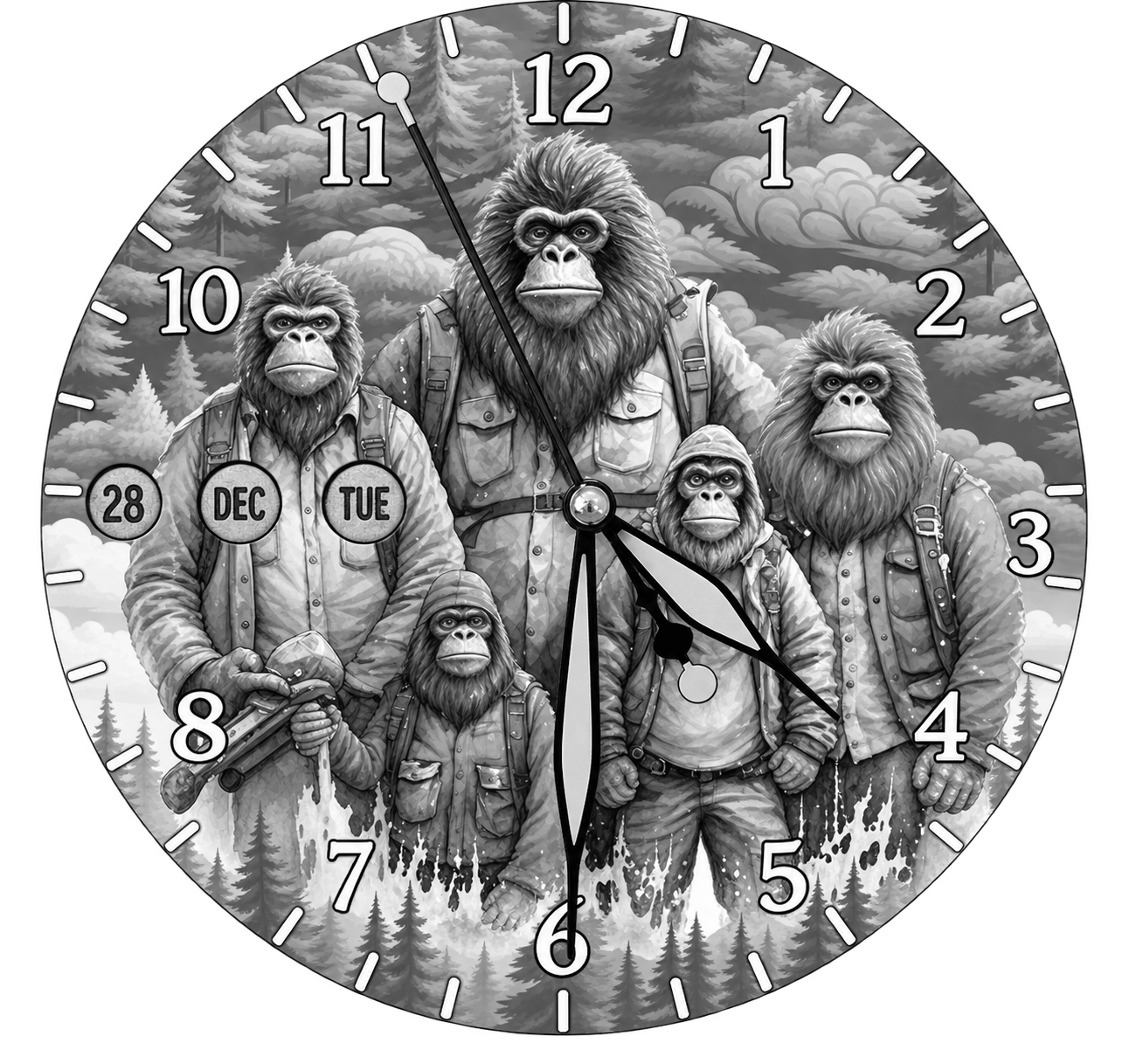 Laser Etched Calendar Clocks - Family Sasquatch Bigfoot
