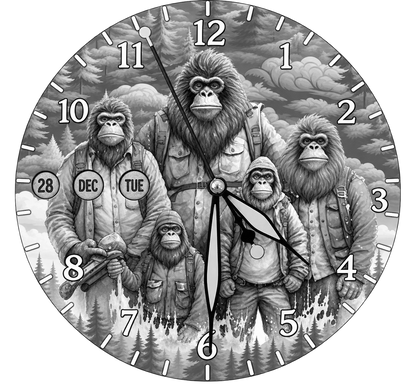 Laser Etched Calendar Clocks - Family Sasquatch Bigfoot