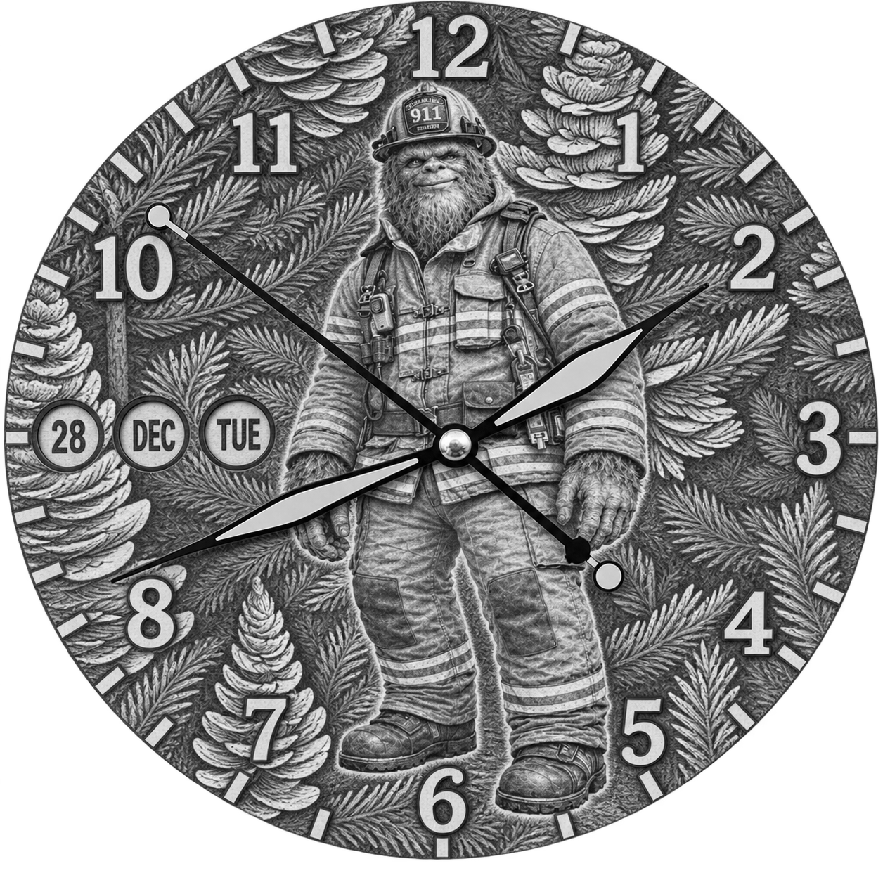 Laser Etched Calendar Clocks - Firefighter Sasquatch