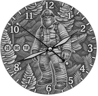 Laser Etched Calendar Clocks - Firefighter Sasquatch