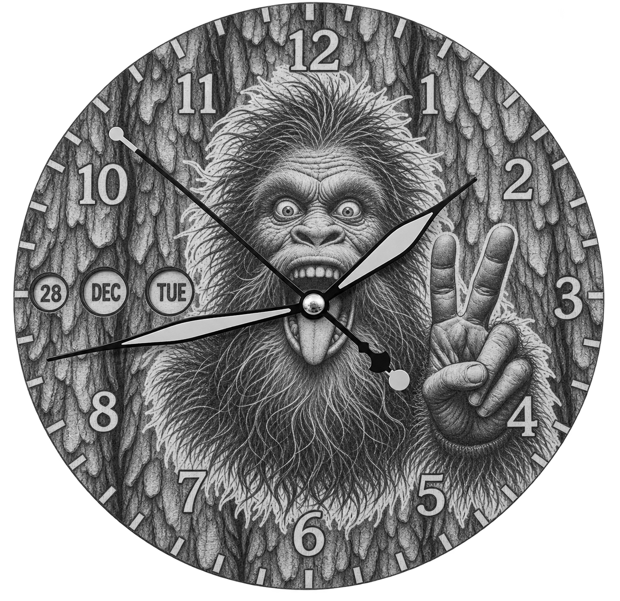 Laser Etched Calendar Clocks - Peace Sign Sasquatch Bigfoot