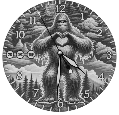 Laser Etched Calendar Clocks - Heart Hands Sasquatch Bigfoot