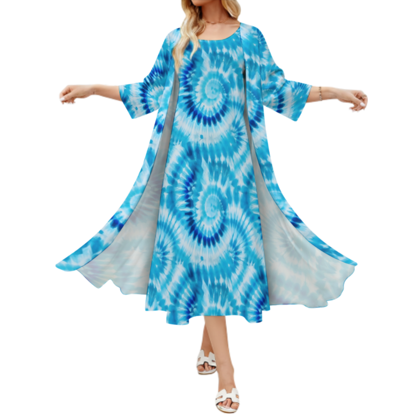 10 Tie Dye Designs, Women’s Long Dress with Cardigan