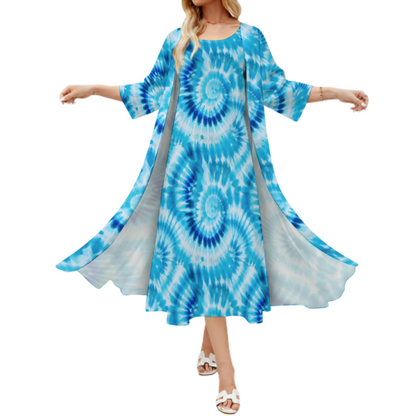 10 Tie Dye Designs, Women’s Long Dress with Cardigan