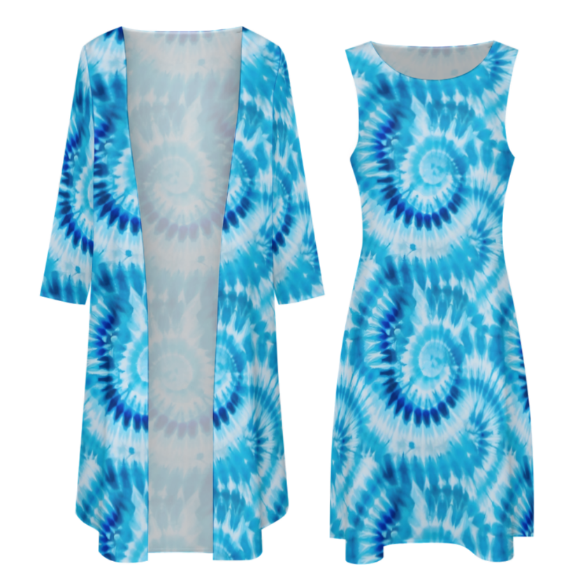 10 Tie Dye Designs, Women’s Long Dress with Cardigan