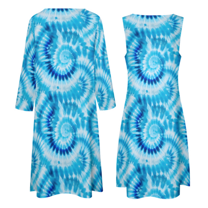 10 Tie Dye Designs, Women’s Long Dress with Cardigan